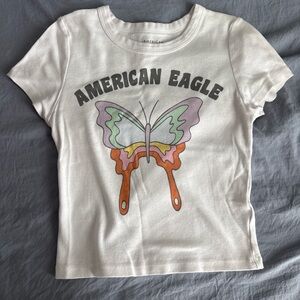American Eagle Outfitters Girls' White Butterfly Baby Tee